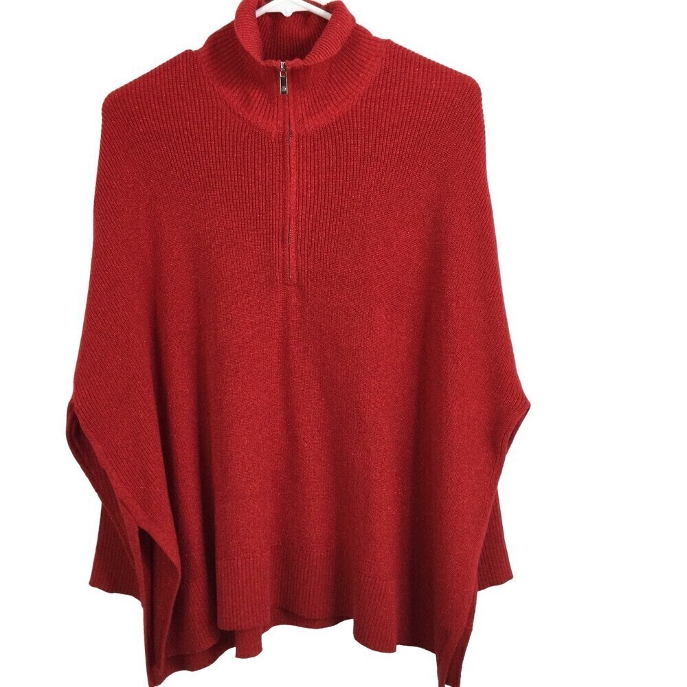 Tommy Bahama Shimmer Bonita Half-Zip Poncho Sweater Tango Red Size Small NWT